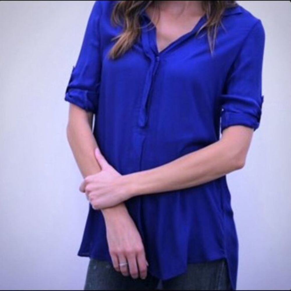 Bella Dahl Half Button Tunic Top Cobalt Size XS